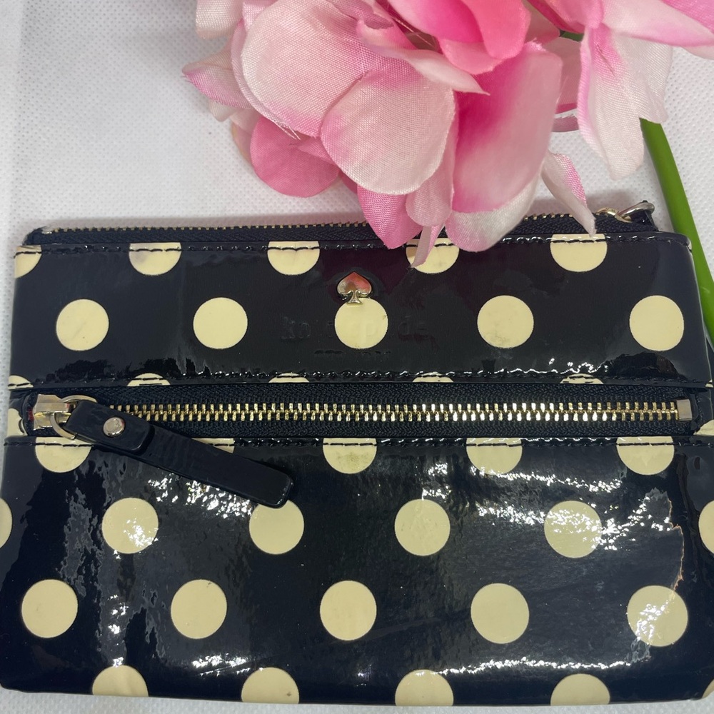 Kate Spade Black & Cream Polka Dot Zip Wristlet and Card Case - Picture 2 of 7